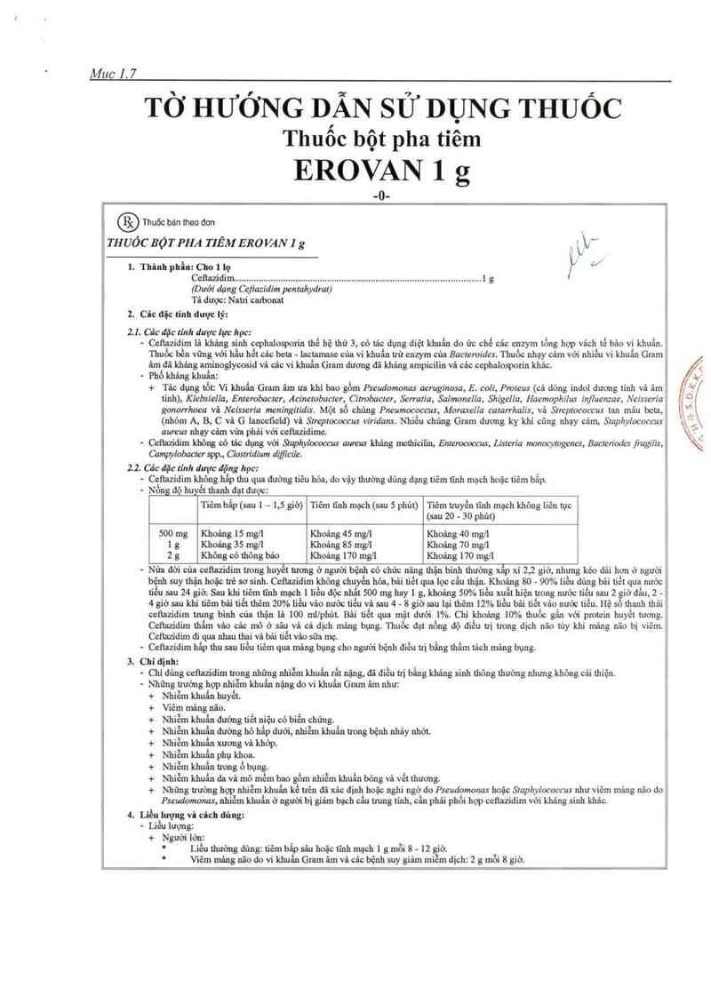 thông tin, cách dùng, giá thuốc Erovan 1 g - ảnh 1