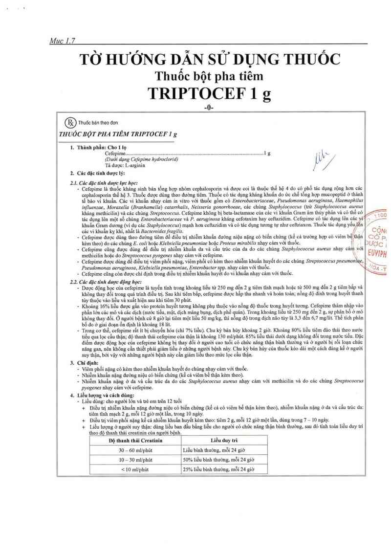thông tin, cách dùng, giá thuốc Triptocef 1g - ảnh 2