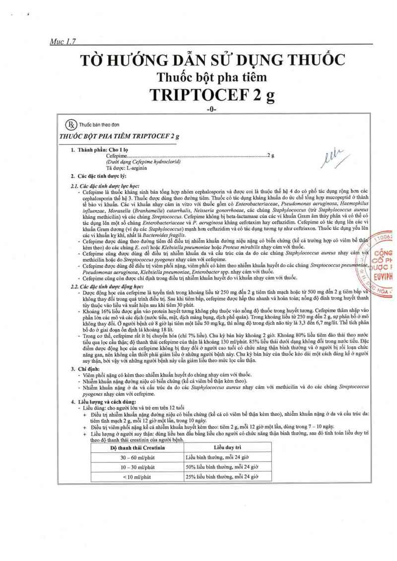 thông tin, cách dùng, giá thuốc Triptocef 2g - ảnh 2
