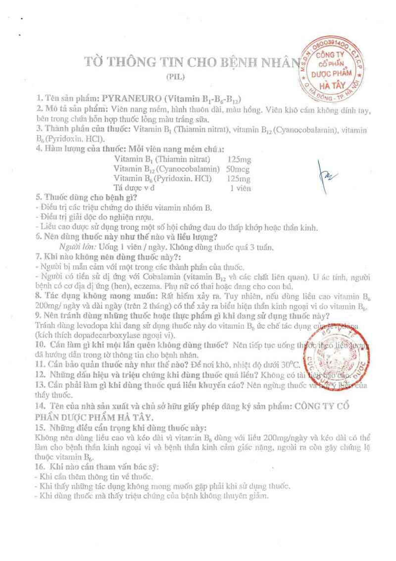 thông tin, cách dùng, giá thuốc Pyraneuro Softgel (Vitamin B1-B6-B12) - ảnh 2
