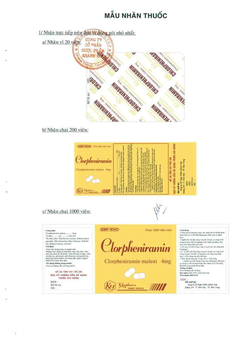 thông tin, cách dùng, giá thuốc Clorpheniramin - ảnh 0