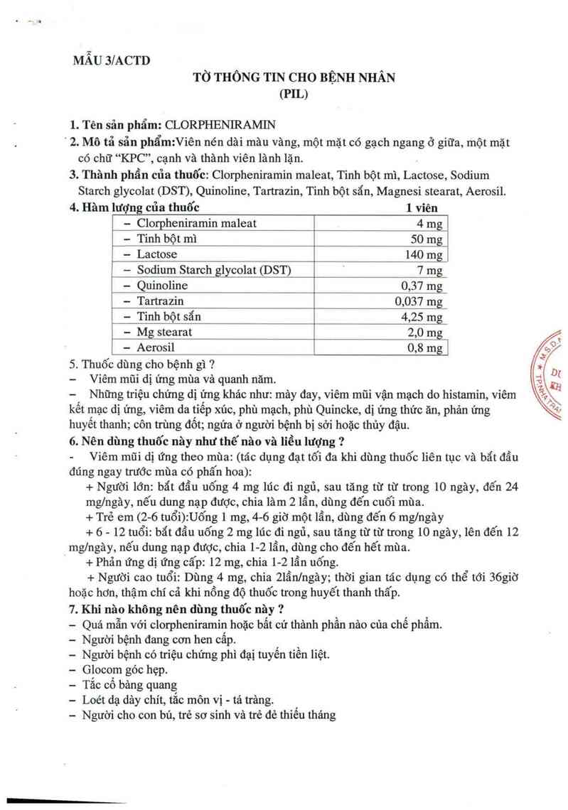 thông tin, cách dùng, giá thuốc Clorpheniramin - ảnh 4