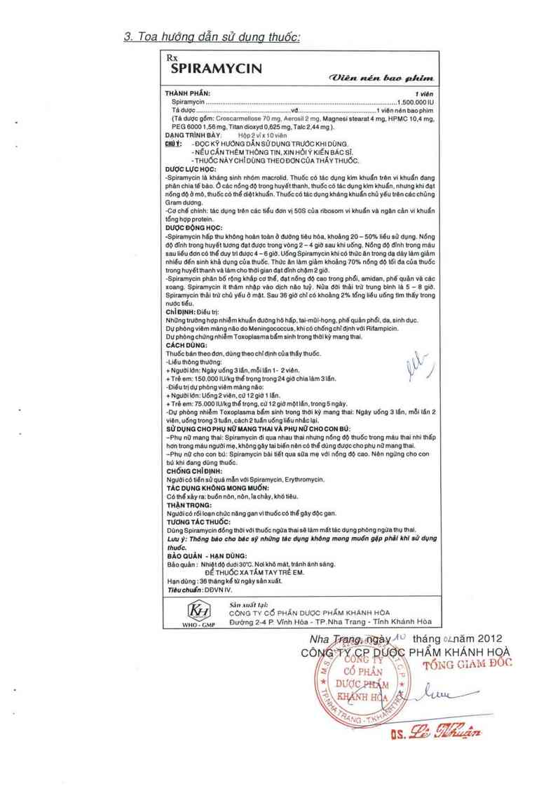 thông tin, cách dùng, giá thuốc Spiramycin 1,5 MIU - ảnh 1