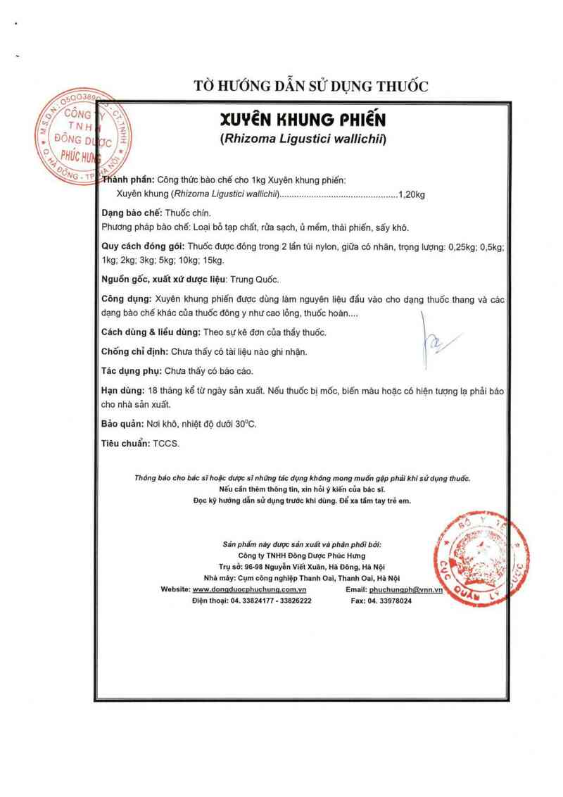 thông tin, cách dùng, giá thuốc Xuyên khung phiến - ảnh 1