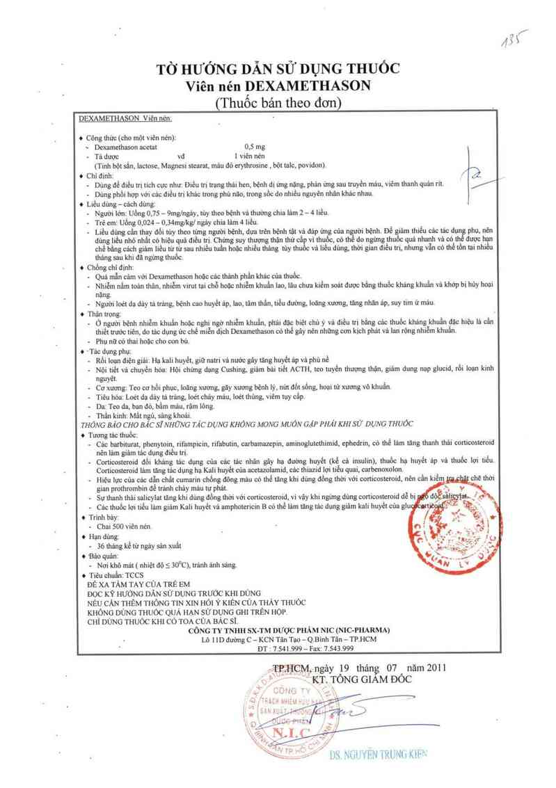 thông tin, cách dùng, giá thuốc Dexamethason 0,5 mg - ảnh 2