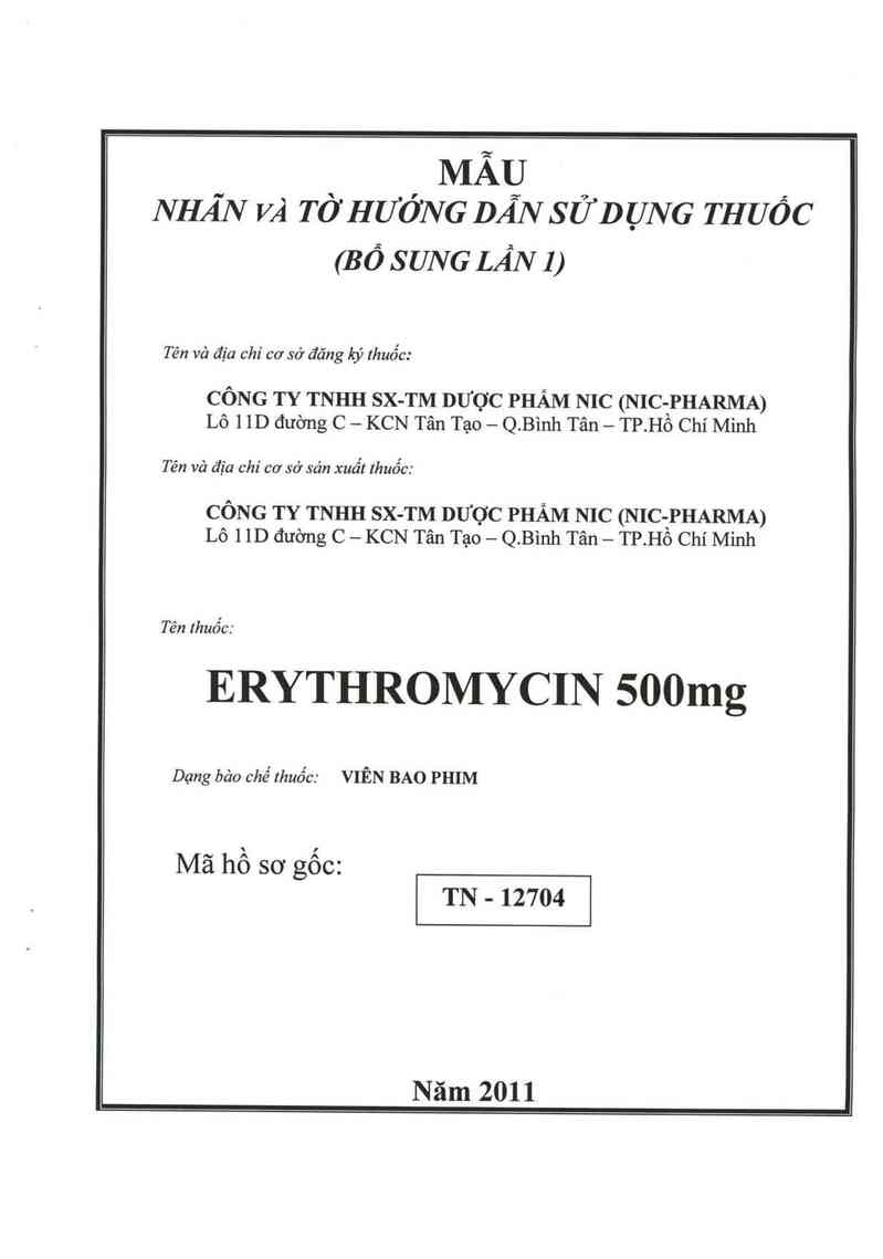 thông tin, cách dùng, giá thuốc Erythromycin 500 mg - ảnh 0