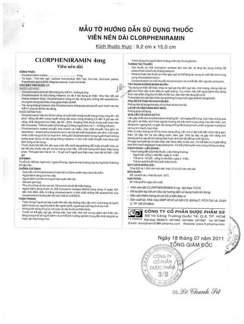 thông tin, cách dùng, giá thuốc Clorpheniramin  4 mg - ảnh 5