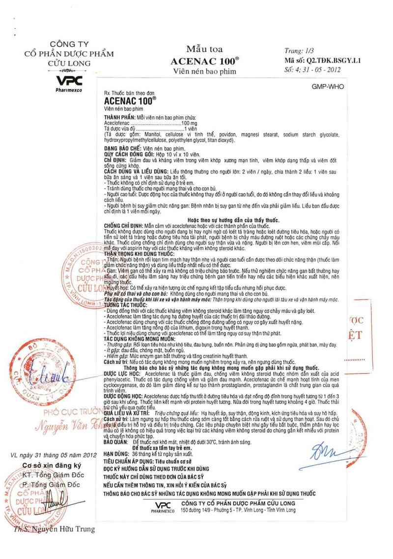 thông tin, cách dùng, giá thuốc Acenac 100 - ảnh 2
