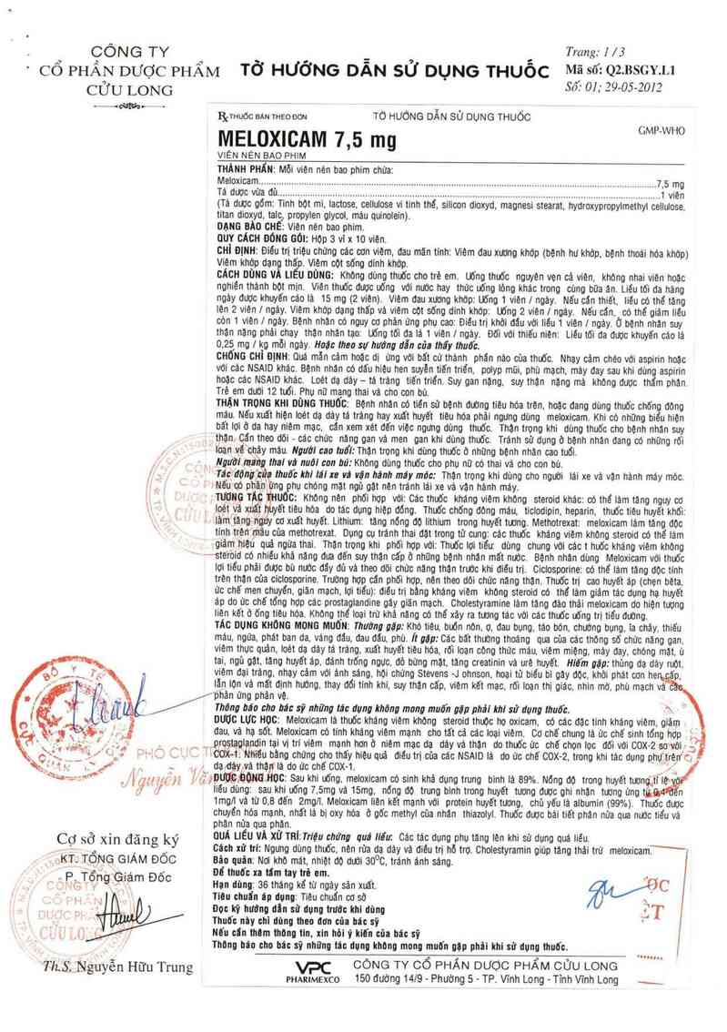 thông tin, cách dùng, giá thuốc Meloxicam 7,5mg - ảnh 2