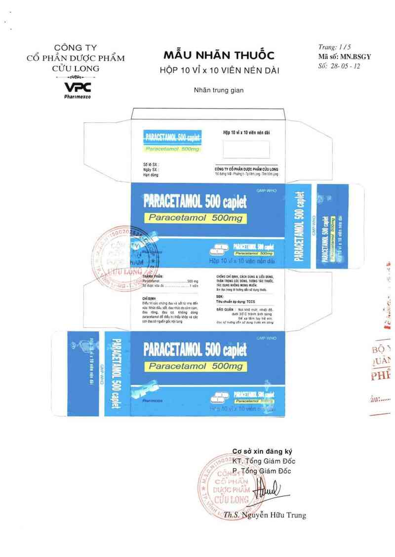 thông tin, cách dùng, giá thuốc Paracetamol 500 caplet - ảnh 1