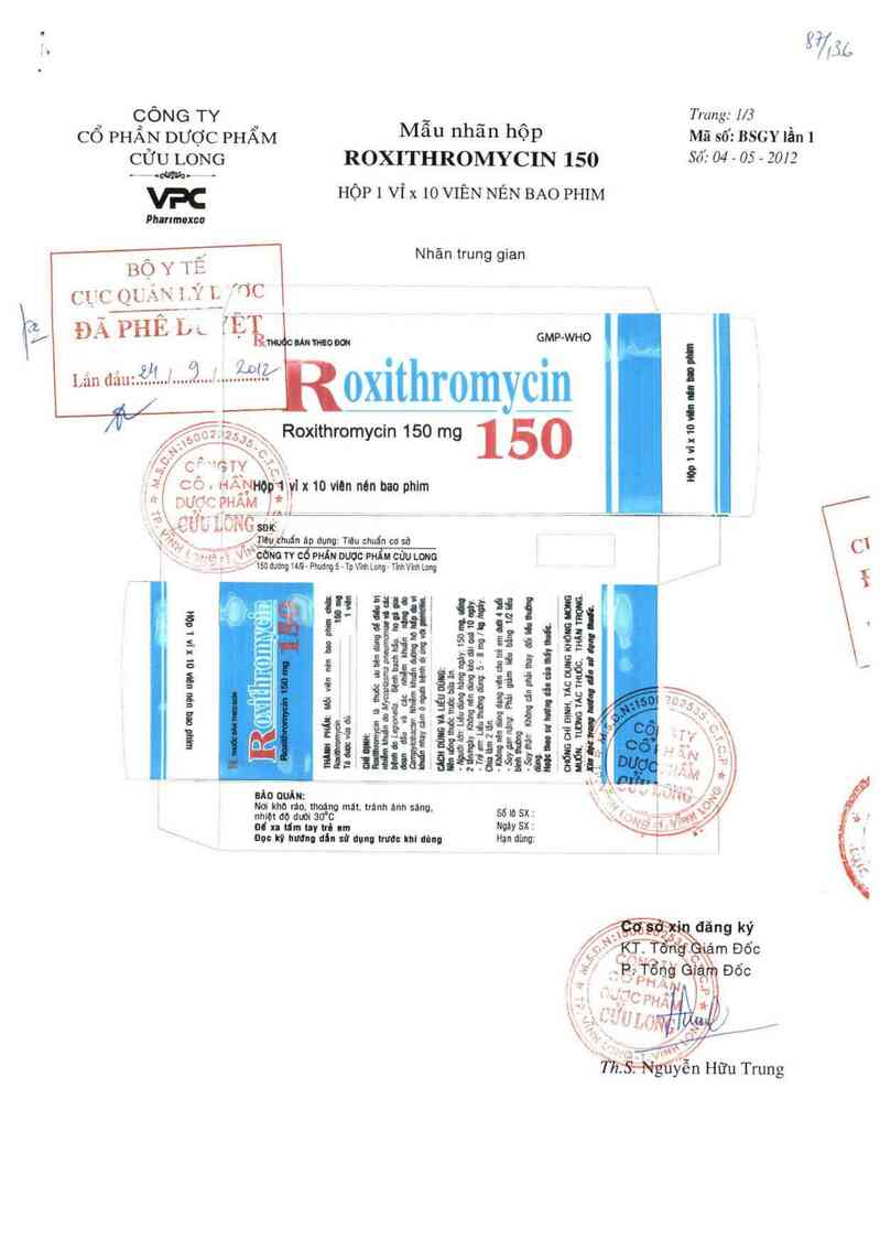 thông tin, cách dùng, giá thuốc Roxithromycin 150 - ảnh 0