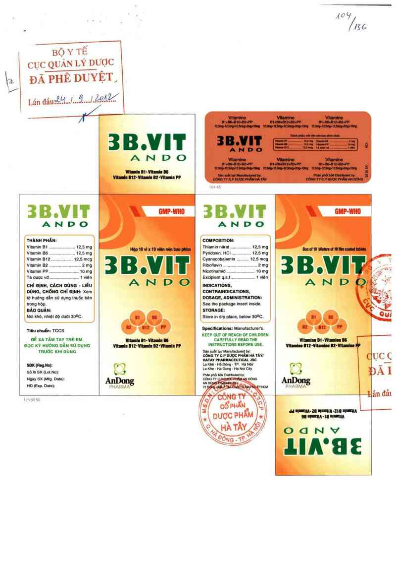 thông tin, cách dùng, giá thuốc 3Bvit ando - ảnh 0