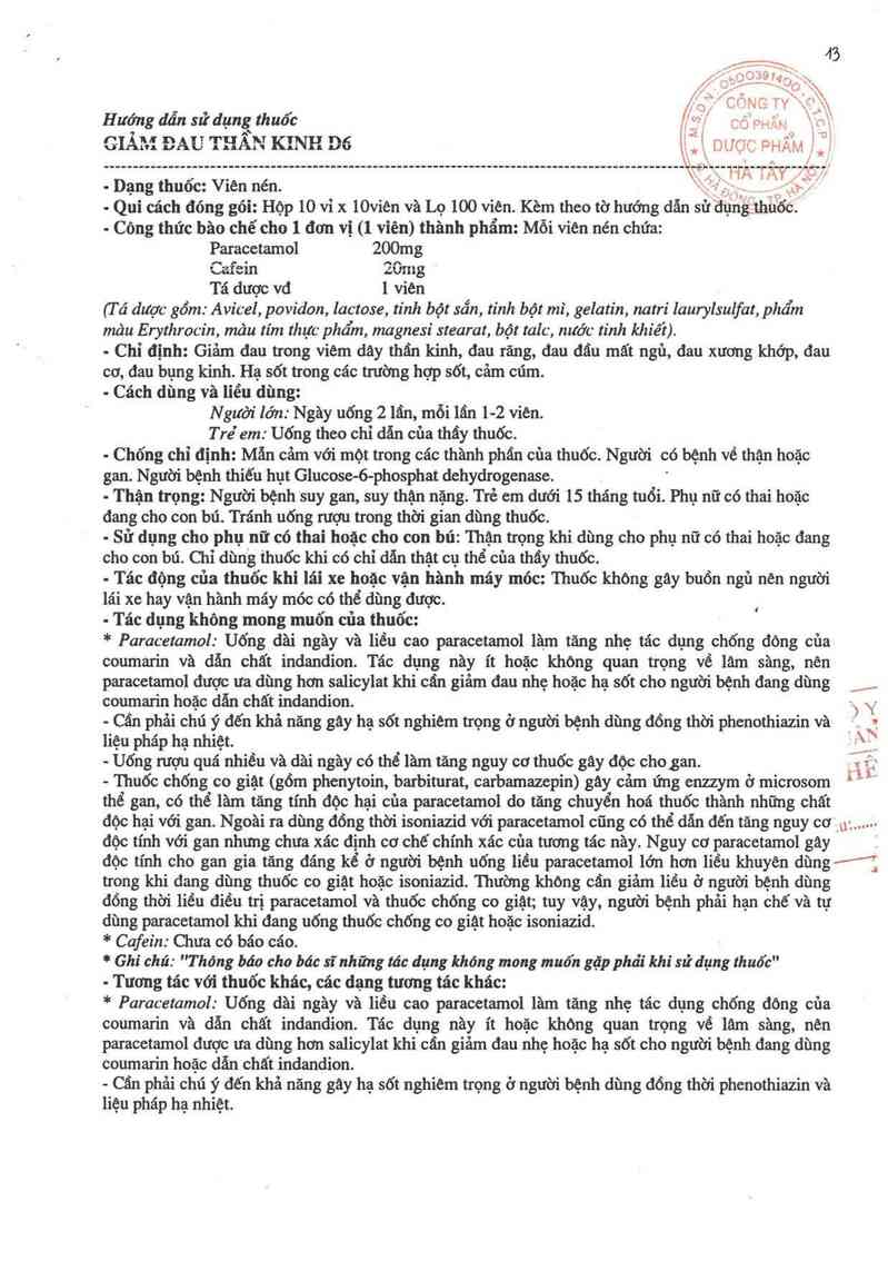 thông tin, cách dùng, giá thuốc Giảm đau thần kinh D6 - ảnh 2