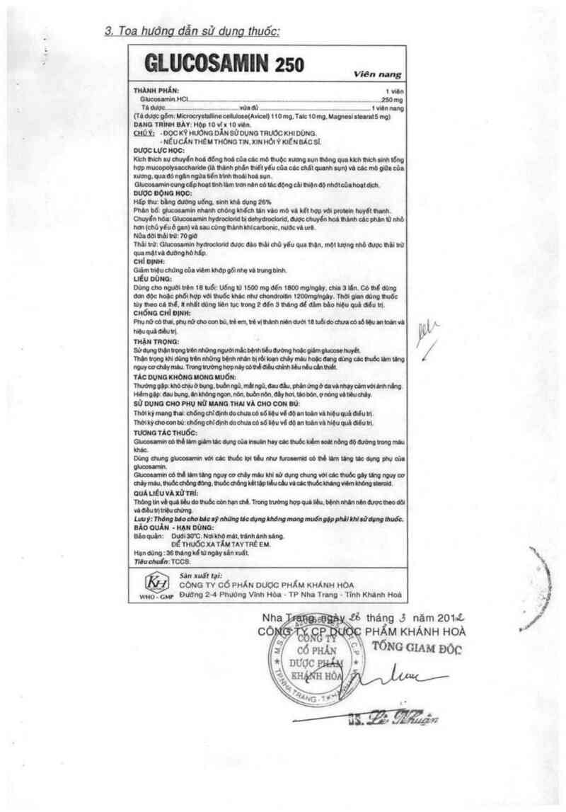 thông tin, cách dùng, giá thuốc Glucosamin 250 - ảnh 1