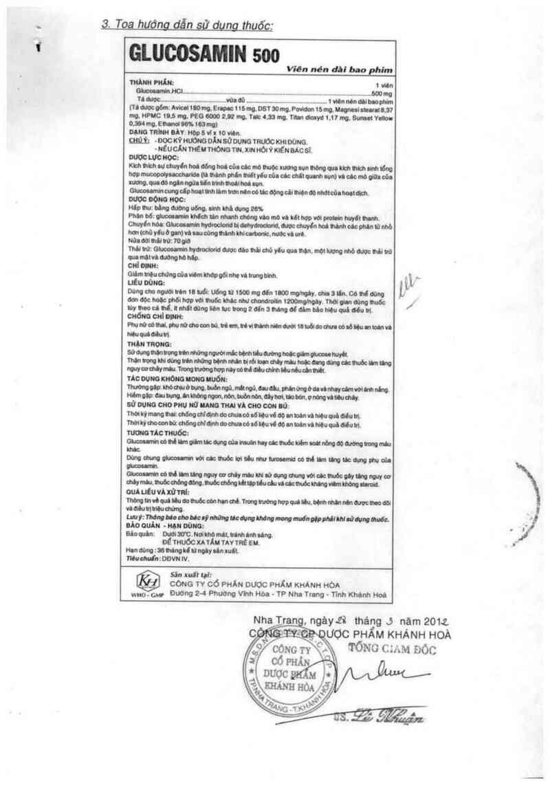 thông tin, cách dùng, giá thuốc Glucosamin 500 - ảnh 1