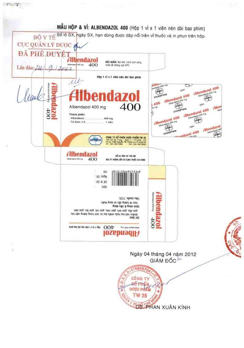 thông tin, cách dùng, giá thuốc Albendazol 400 - ảnh 0