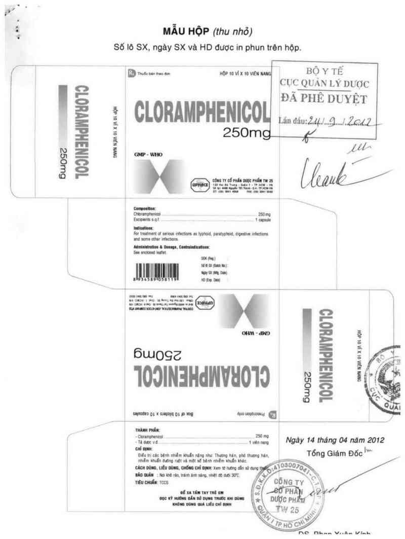 thông tin, cách dùng, giá thuốc Cloramphenicol  250 mg - ảnh 0