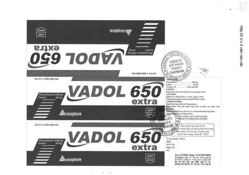 thông tin, cách dùng, giá thuốc Vadol 650 Extra - ảnh 1