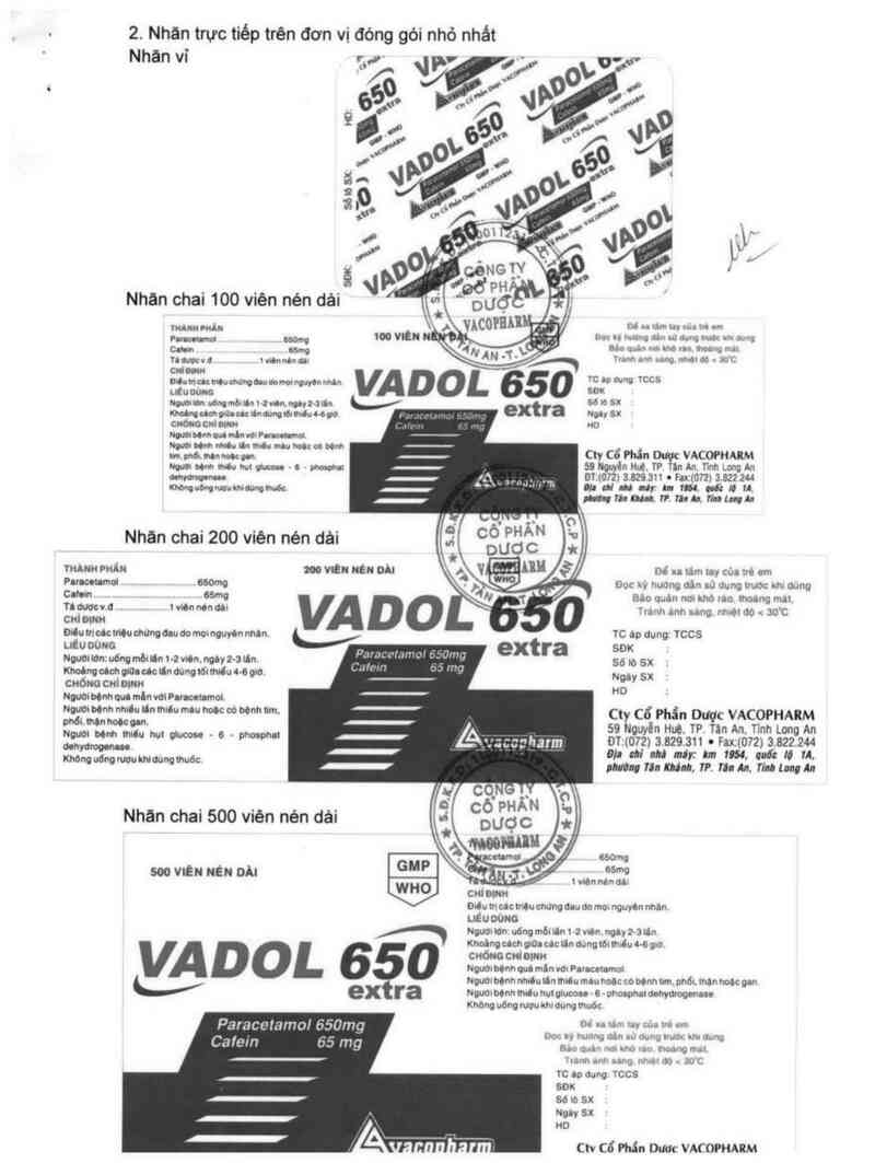 thông tin, cách dùng, giá thuốc Vadol 650 Extra - ảnh 3