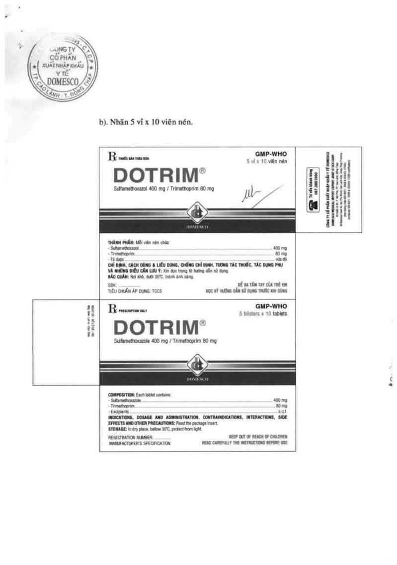 thông tin, cách dùng, giá thuốc Dotrim 400mg/80mg - ảnh 1