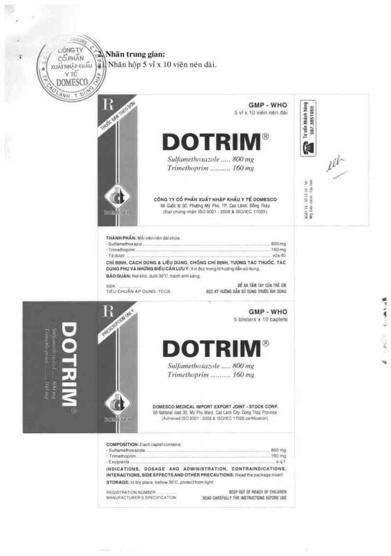 thông tin, cách dùng, giá thuốc Dotrim 800mg/160mg - ảnh 1