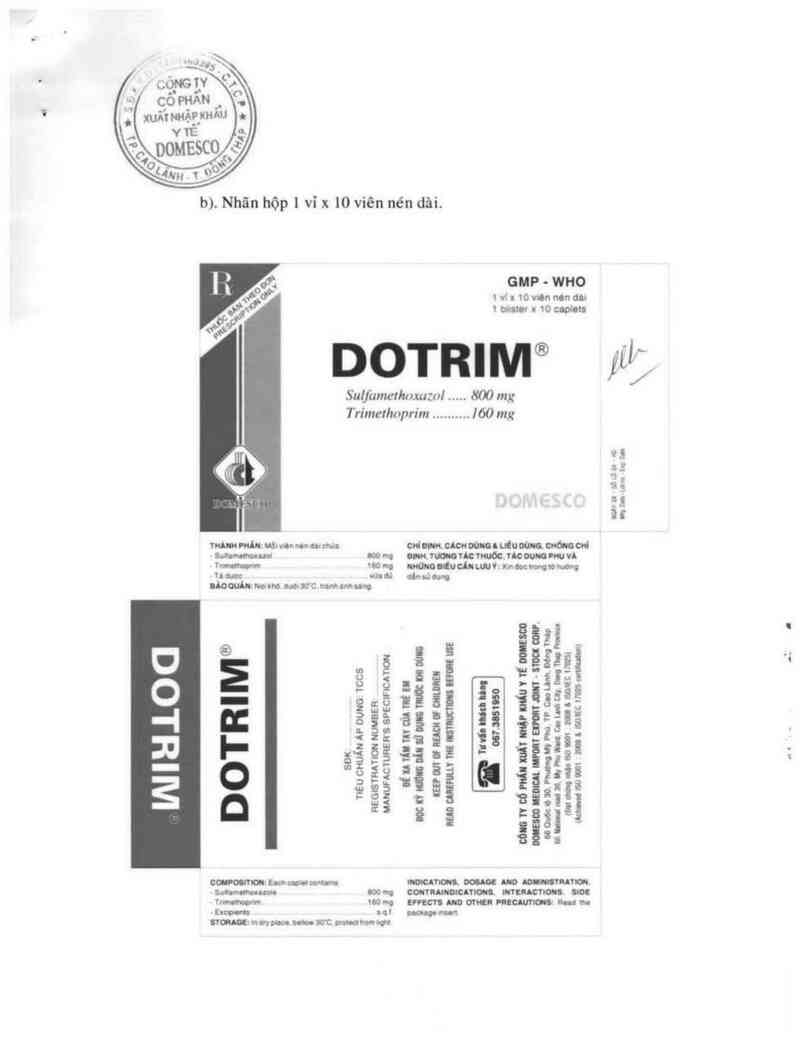 thông tin, cách dùng, giá thuốc Dotrim 800mg/160mg - ảnh 2