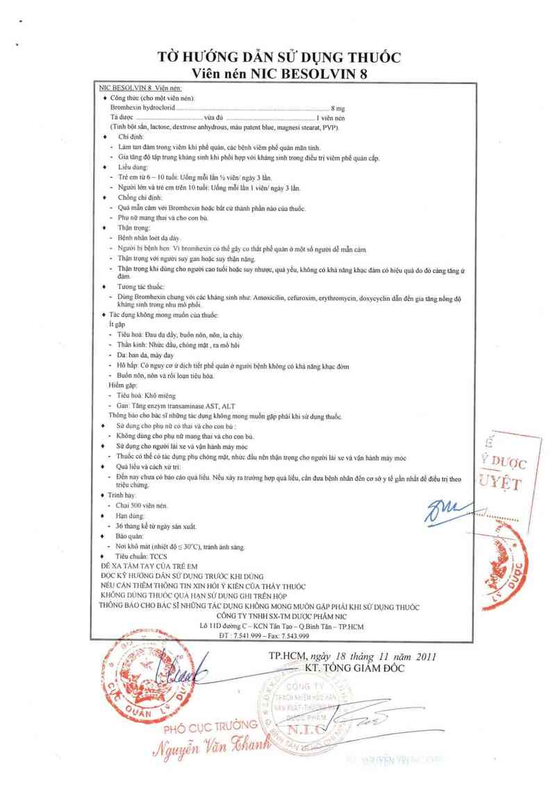 thông tin, cách dùng, giá thuốc NIC Besolvin 8 - ảnh 1