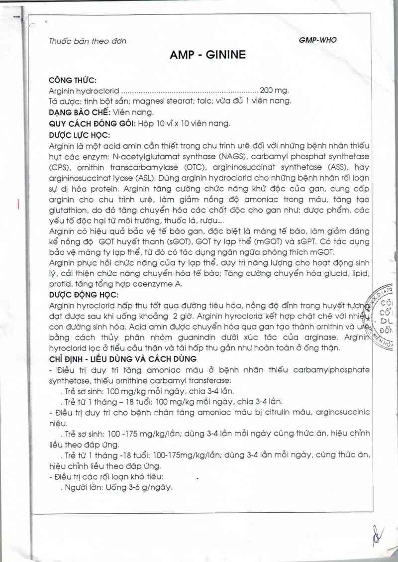 thông tin, cách dùng, giá thuốc Amp - Ginine - ảnh 1