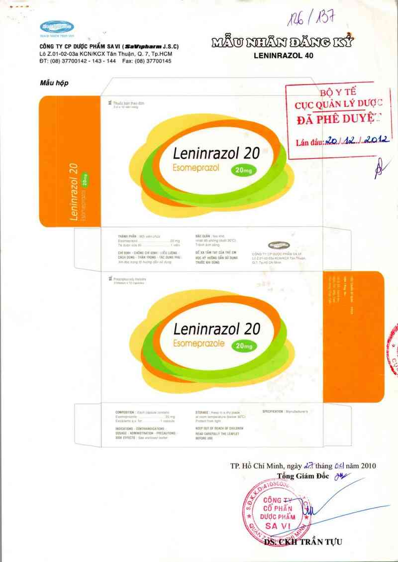 thông tin, cách dùng, giá thuốc Leninrazol 20 - ảnh 0