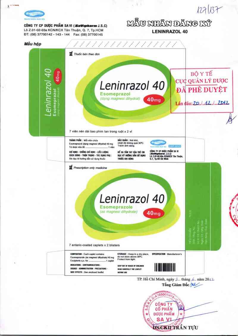 thông tin, cách dùng, giá thuốc Leninrazol 40 - ảnh 0