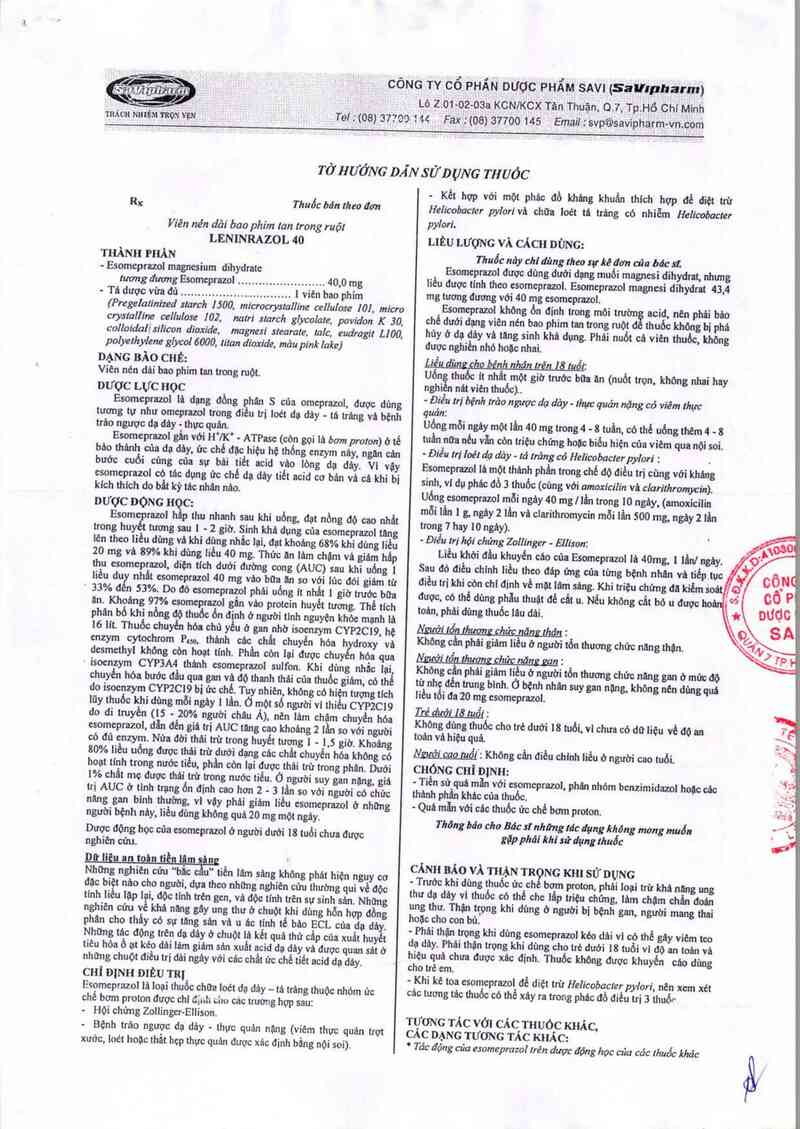 thông tin, cách dùng, giá thuốc Leninrazol 40 - ảnh 2