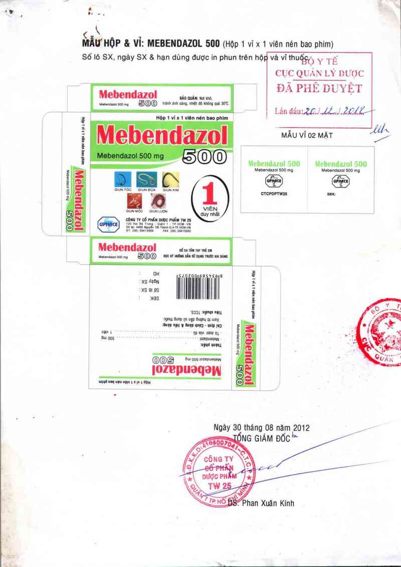 thông tin, cách dùng, giá thuốc Mebendazol 500 - ảnh 0