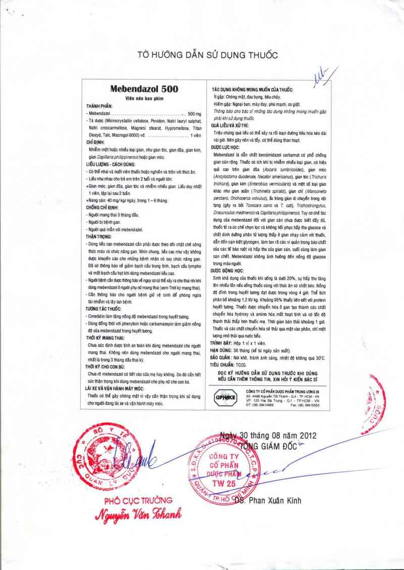 thông tin, cách dùng, giá thuốc Mebendazol 500 - ảnh 1