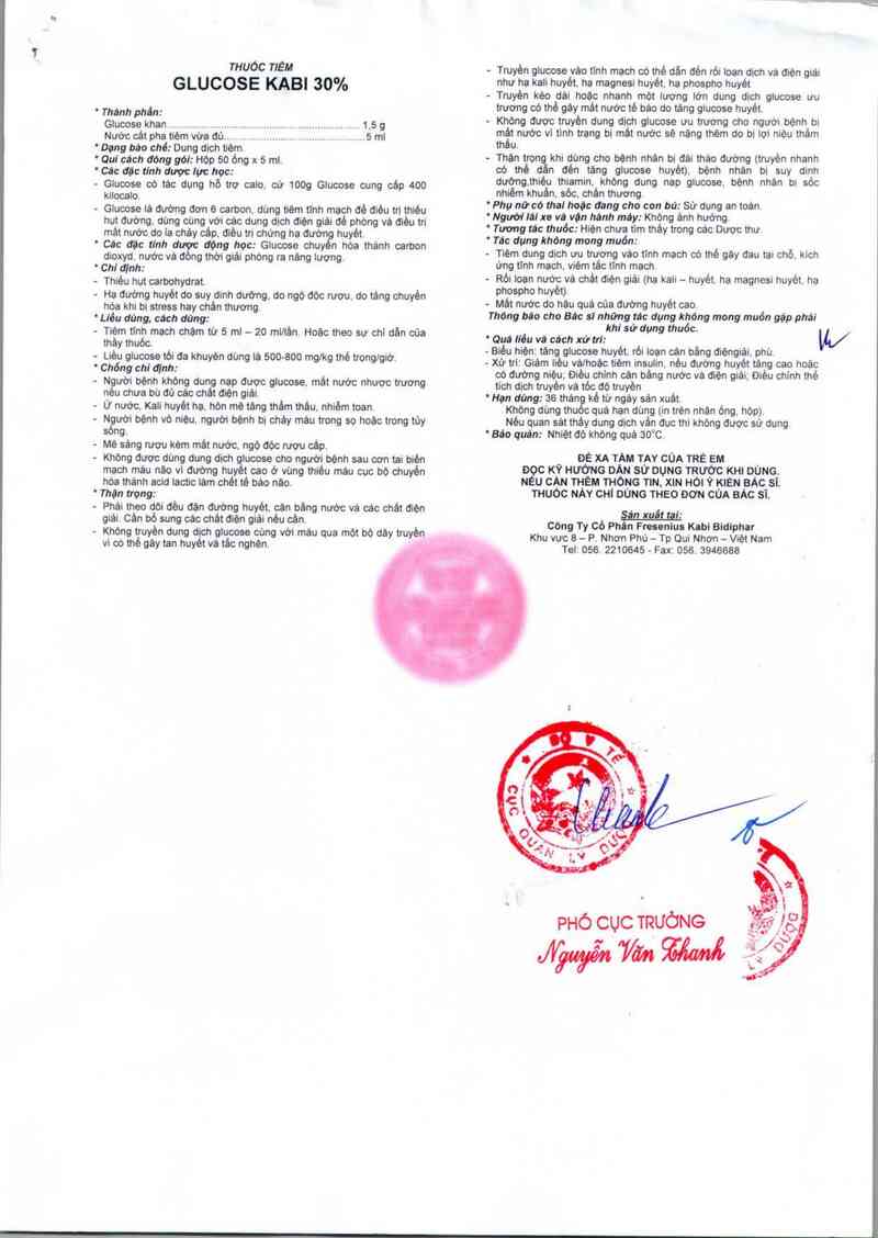 thông tin, cách dùng, giá thuốc Glucose Kabi 30% - ảnh 1