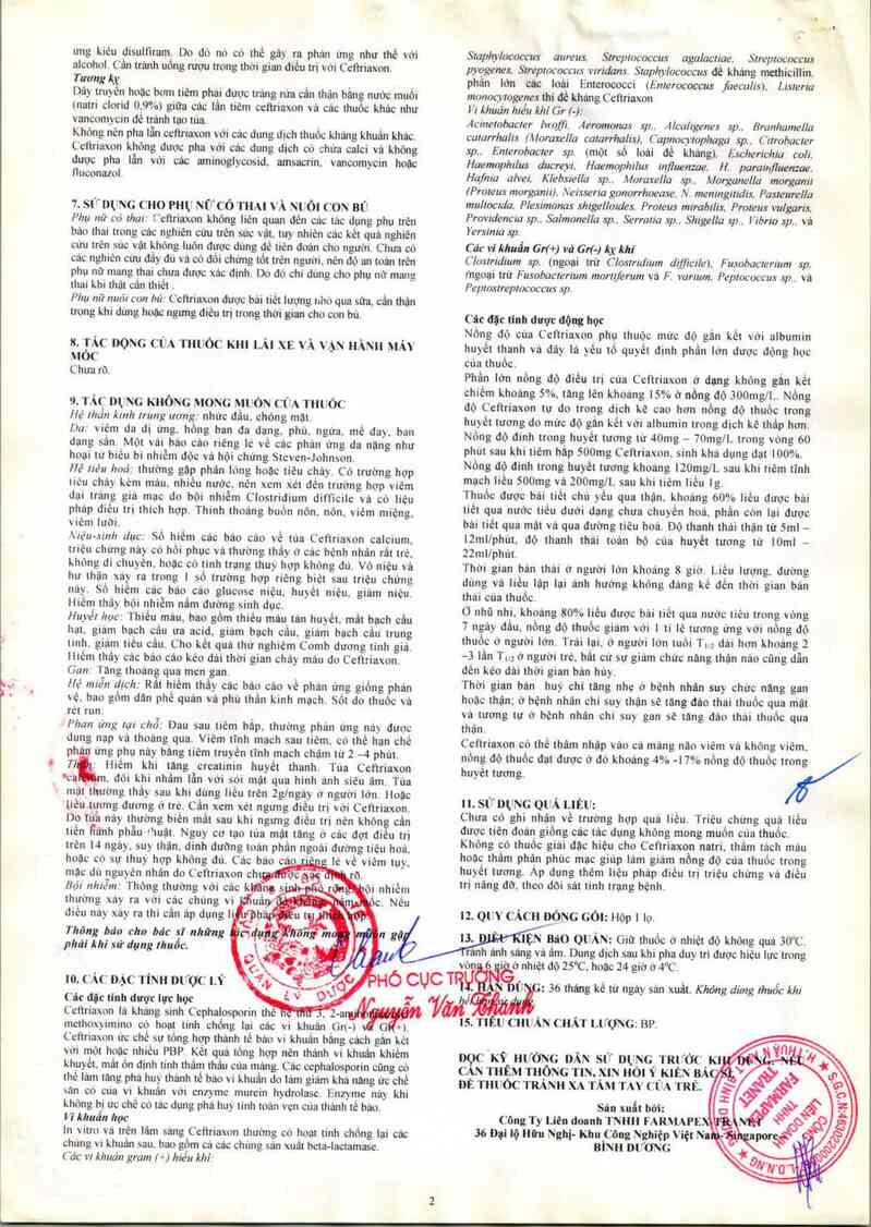 thông tin, cách dùng, giá thuốc Ceftriaxone Farmapex - ảnh 3