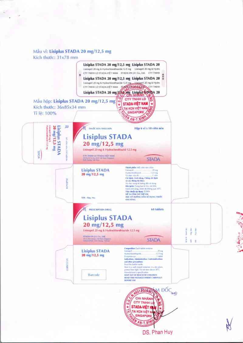 thông tin, cách dùng, giá thuốc Lisiplus Stada 20mg/12,5mg - ảnh 1