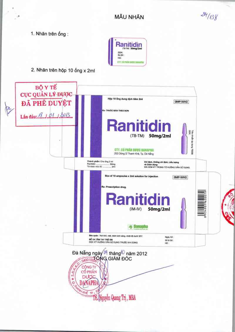 thông tin, cách dùng, giá thuốc Ranitidin 50mg/2ml - ảnh 0