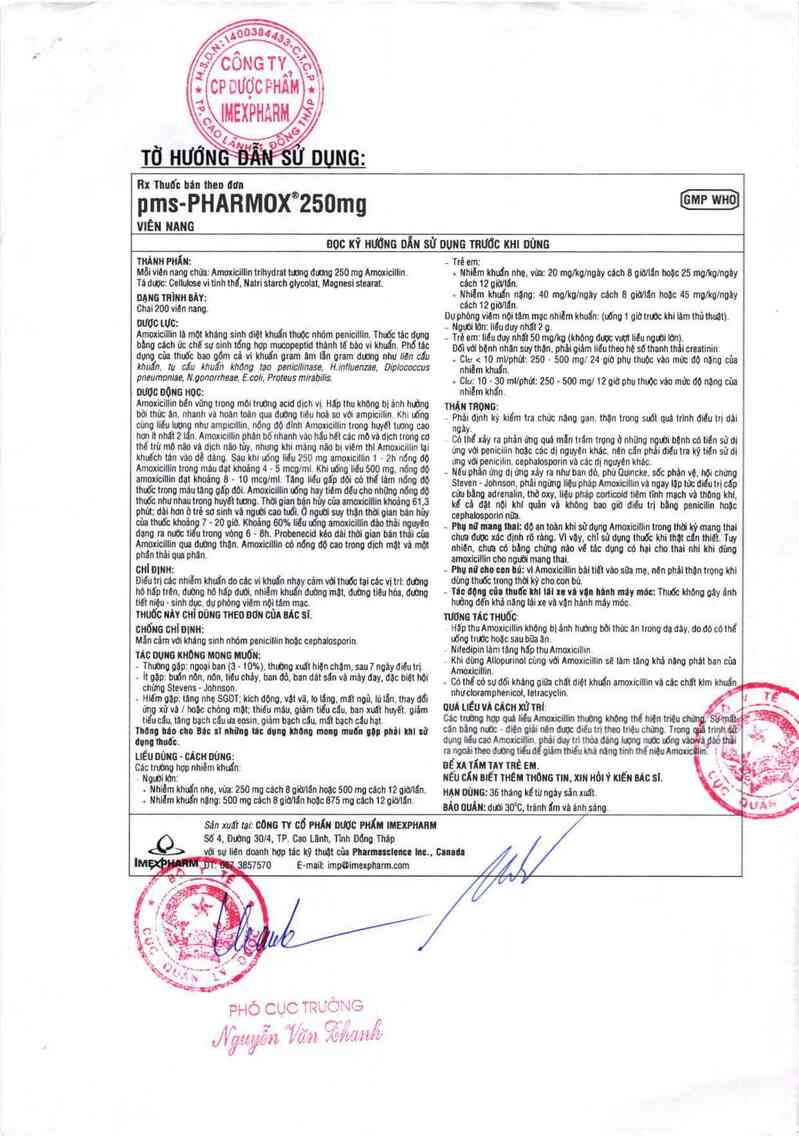 thông tin, cách dùng, giá thuốc pms - Pharmox 250 mg - ảnh 1
