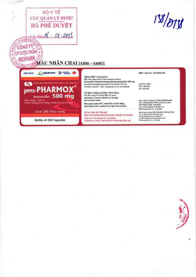 thông tin, cách dùng, giá thuốc pms - Pharmox 500 mg - ảnh 0