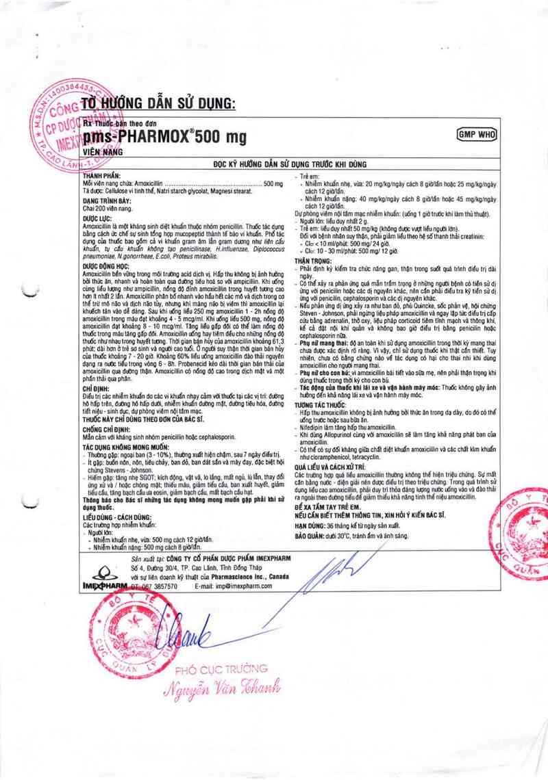 thông tin, cách dùng, giá thuốc pms - Pharmox 500 mg - ảnh 1