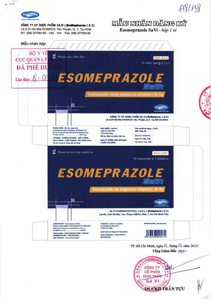 thông tin, cách dùng, giá thuốc Esomeprazole SaVi - ảnh 0