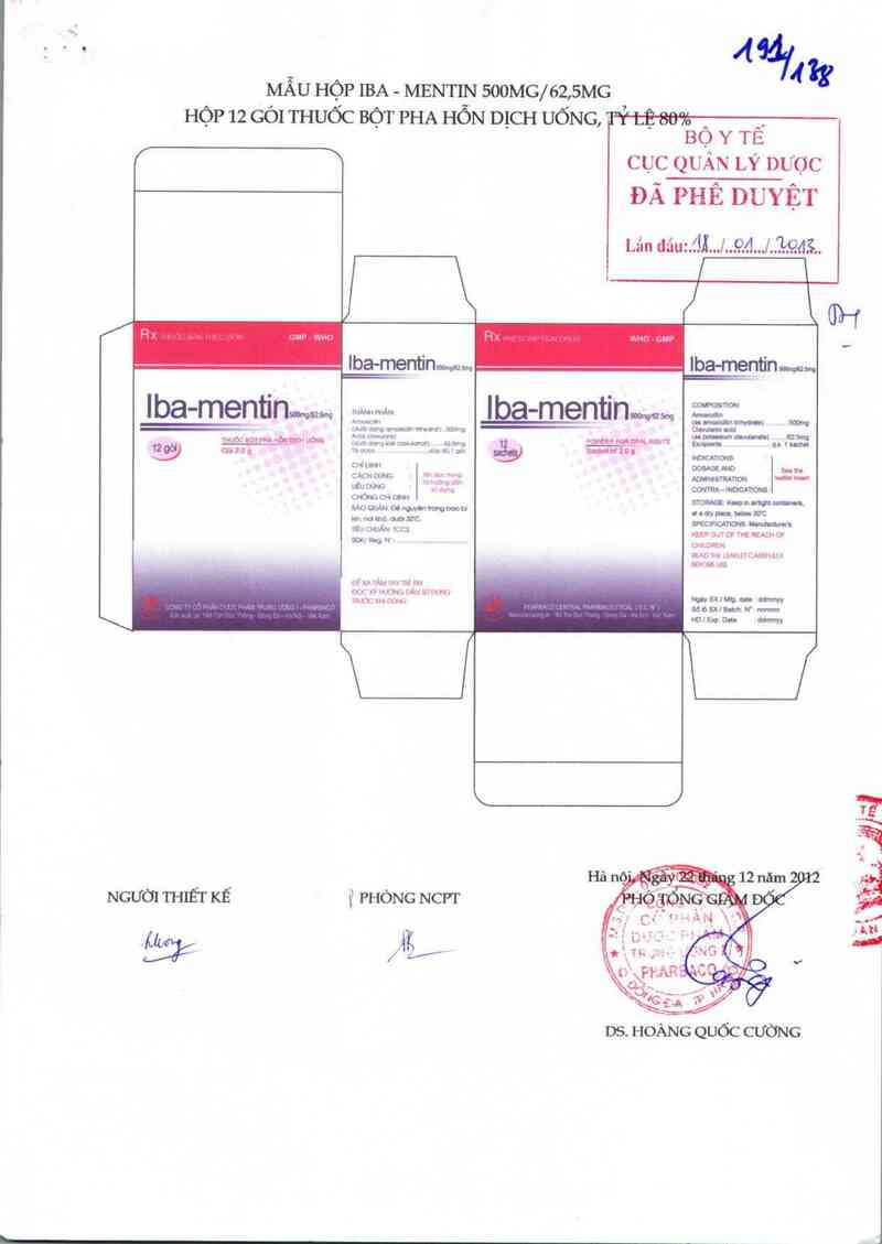thông tin, cách dùng, giá thuốc Iba- Mentin 500mg/ 62,5mg - ảnh 0