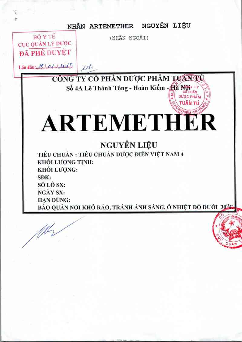 thông tin, cách dùng, giá thuốc Artemether nguyên liệu - ảnh 0