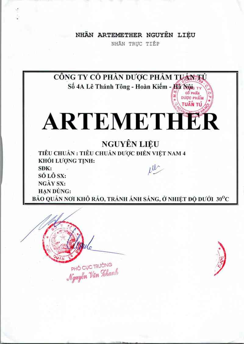 thông tin, cách dùng, giá thuốc Artemether nguyên liệu - ảnh 1
