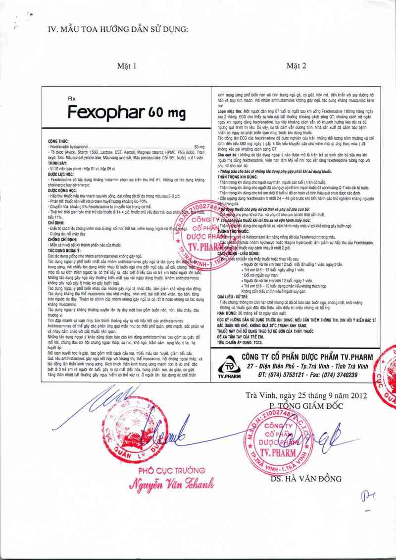 thông tin, cách dùng, giá thuốc Fexophar 60mg - ảnh 3