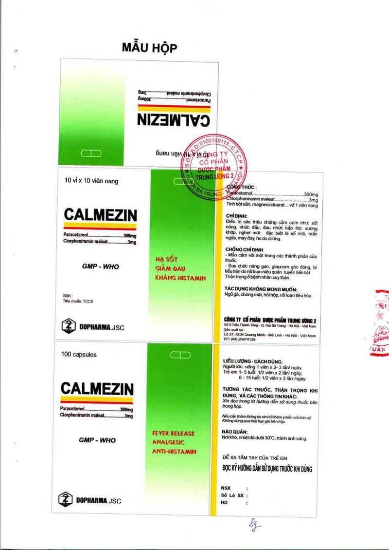 thông tin, cách dùng, giá thuốc Calmezin - ảnh 1