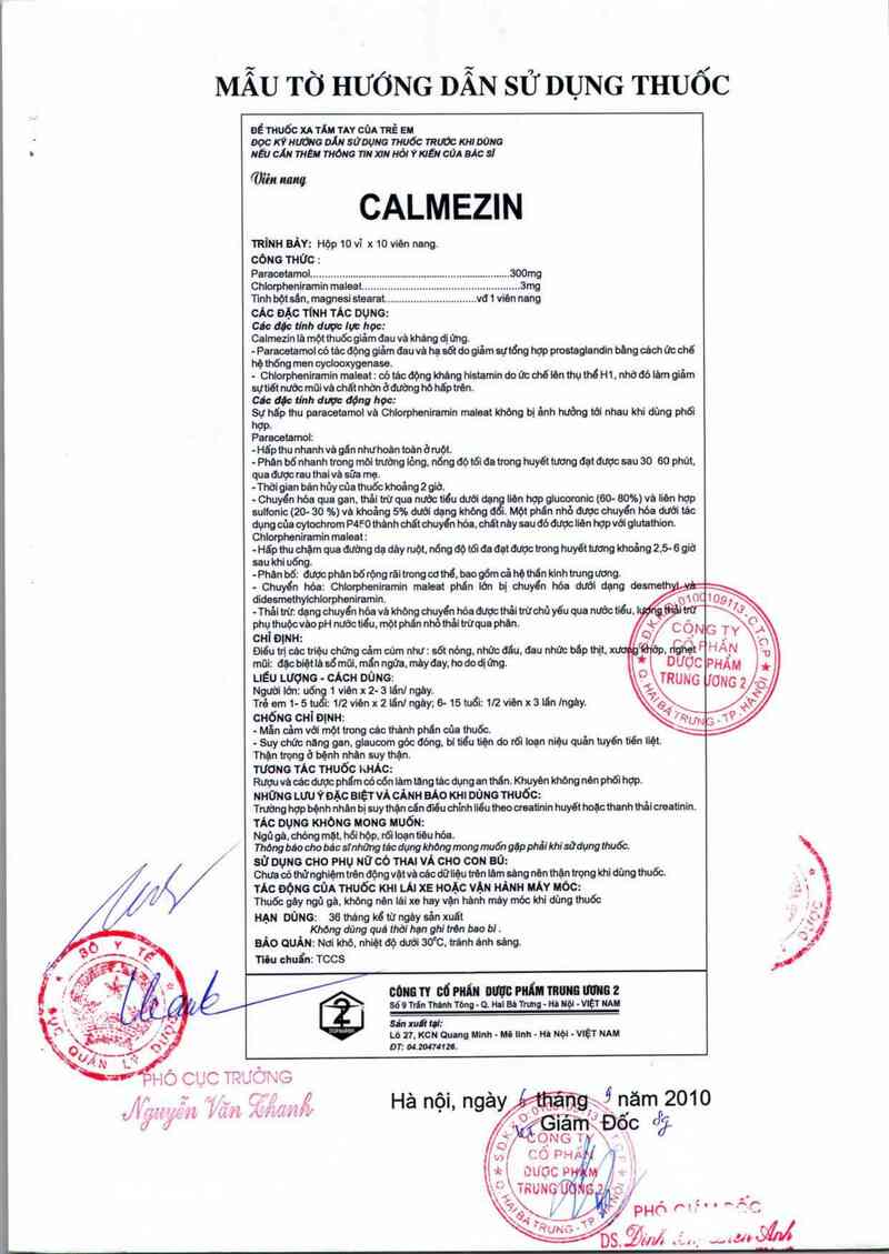 thông tin, cách dùng, giá thuốc Calmezin - ảnh 2