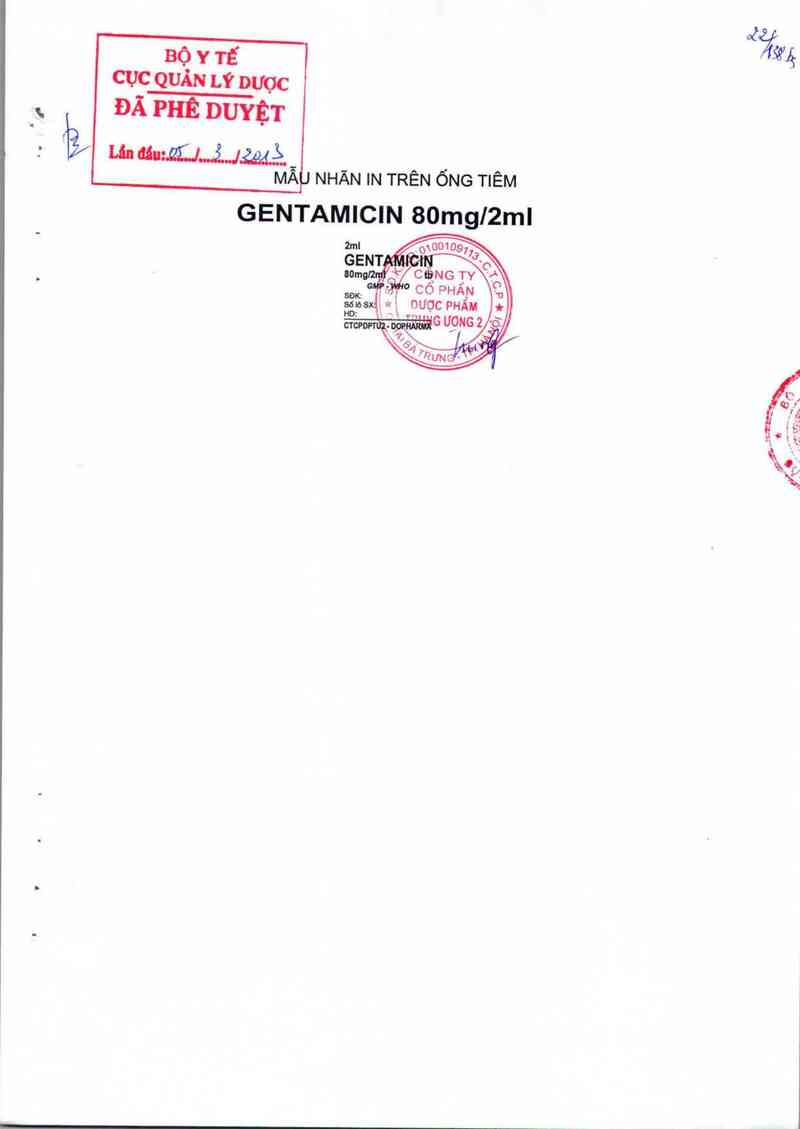 thông tin, cách dùng, giá thuốc Gentamycin 80 mg/2 ml - ảnh 0