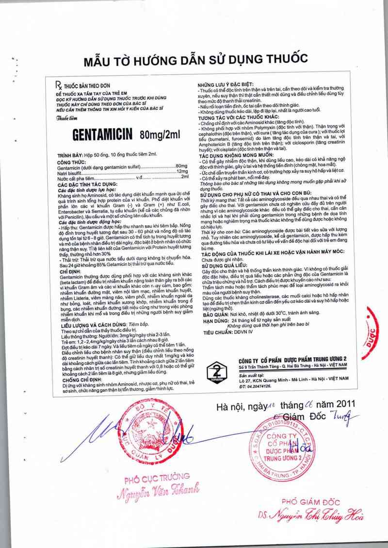 thông tin, cách dùng, giá thuốc Gentamycin 80 mg/2 ml - ảnh 4