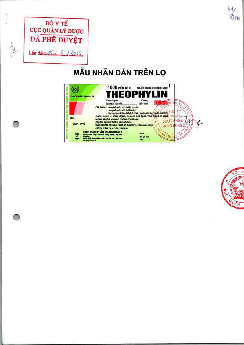 thông tin, cách dùng, giá thuốc Theophylin 100 mg - ảnh 0